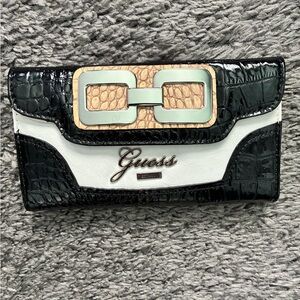 Guess Black and White Croc-Embossed Clutch